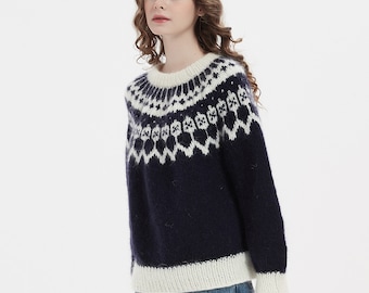 Hand knit woman sweater mohair pullover NORDIC sweater Fair Isle sweater