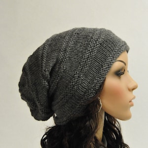 Hand Knit hat woman hat man hat Black Wool Hat Slouchy hat charcoal