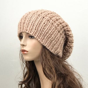 Hand knit woman hat Oversized Chunky Wool Hat slouchy hat Peach hat image 1