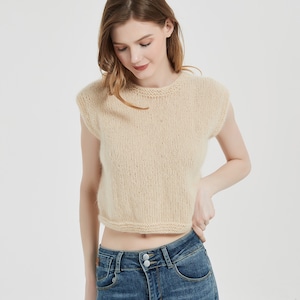 Hand knit woman sweater mohair Light weight cropped vest sweater