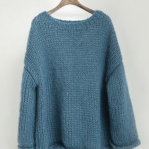 Hand knit woman sweater OVERSIZED mohair sweater top pullover Foggy Blue sweater Foggy Blue