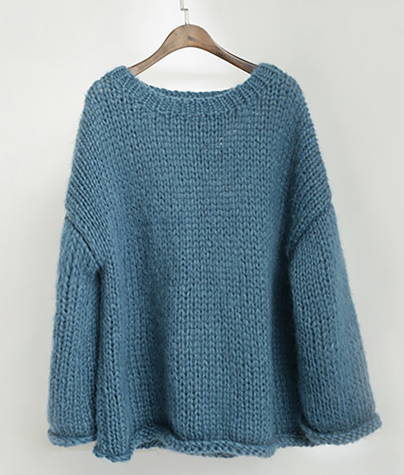 Hand knit woman sweater OVERSIZED mohair sweater top pullover Foggy Blue sweater Foggy Blue