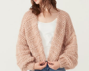 Hand knit woman sweater mohair open weave cardigan sweater top