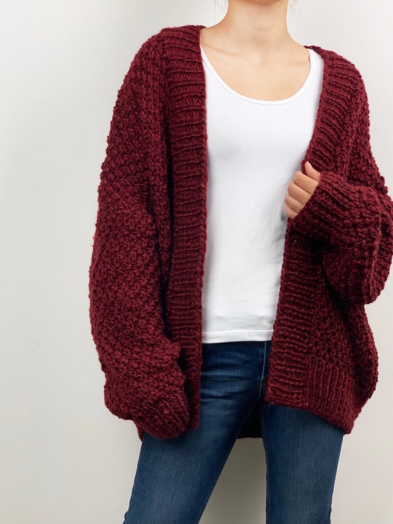 Burgundy chunky cardigan 2025