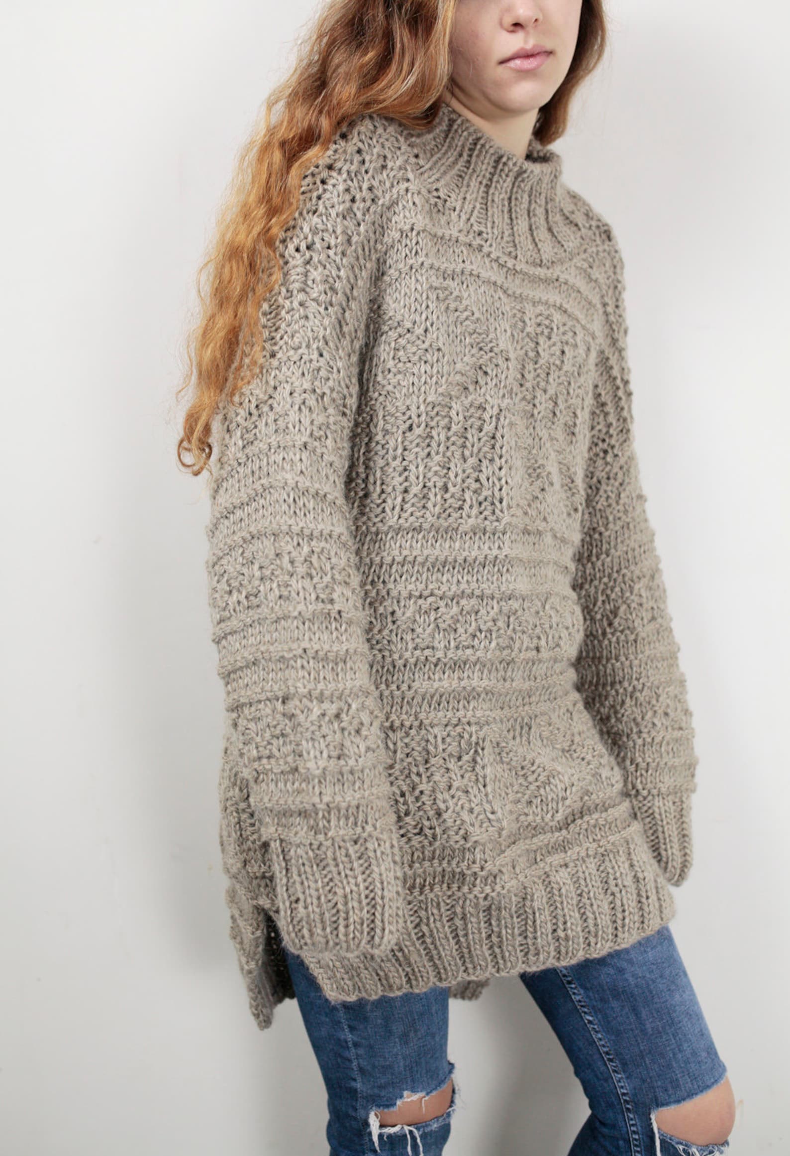 Hand knit oversized sweater wool woman sweater long sweater | Etsy