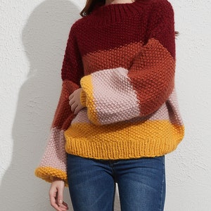 Hand knit woman sweater mohair Jumper knit sweater  color stripe top pullover