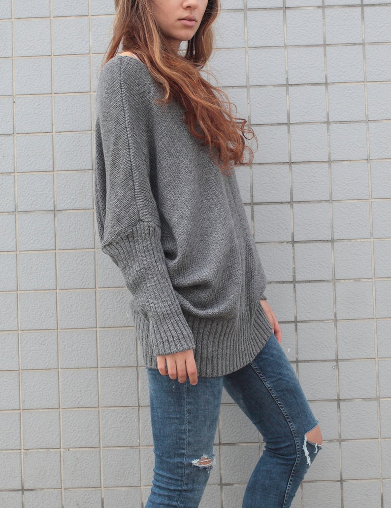 OVERSIZED Woman sweater Knit sweater kimono sleeve charcoal grey pullover wool sweater