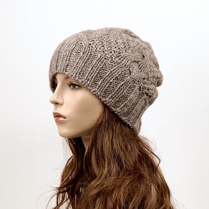 Hand knit hat Mocha Wool woman Hat slouchy hat rib hat