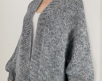Hand knit oversize woman sweater chunky slouchy wool cardigan