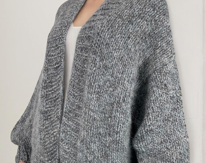 Hand knit oversize woman sweater chunky slouchy wool cardigan