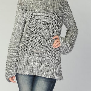Hand Knit Woman Sweater Eco Cotton Long Sweater Light Grey - Etsy