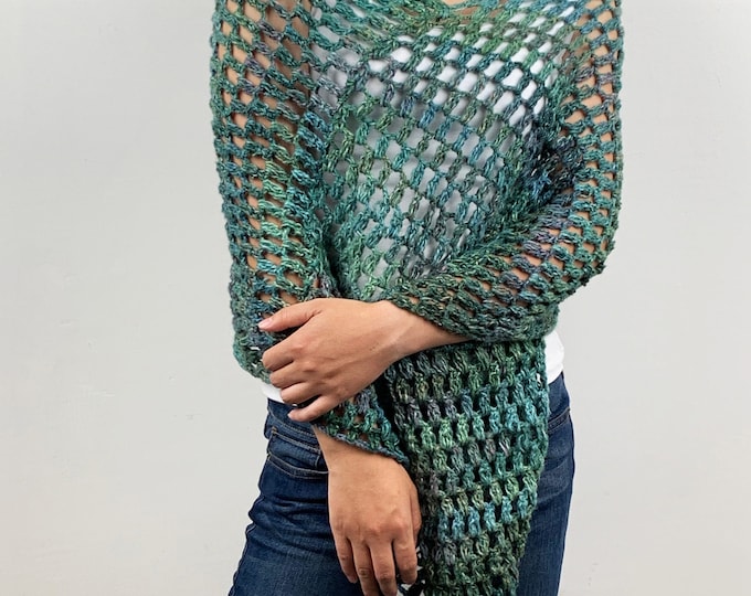 Hand knit woman sweater Little poncho knit scarf knit green shrug