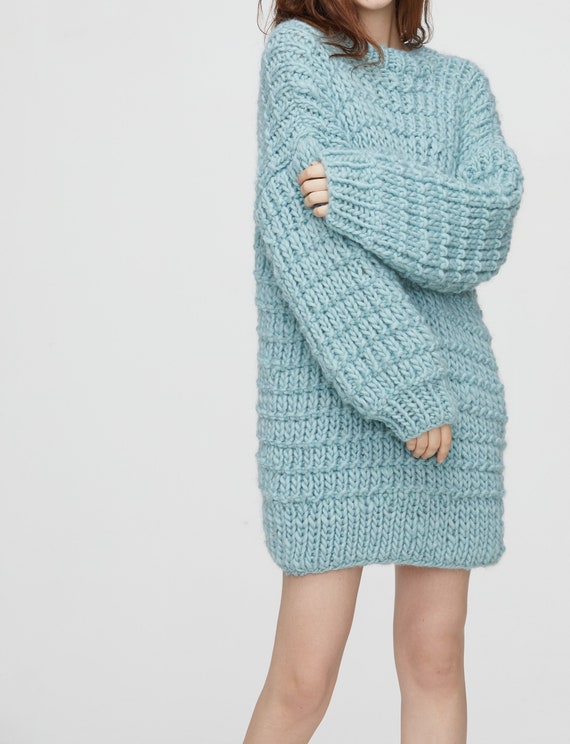 Mano punto mujer su ter largo OVERSIZED pura tela de lana hilo