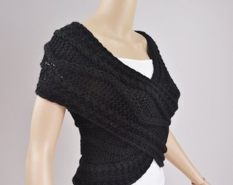 Super Slim - Cross Sweater/Capelet/Neck warmer in BLACK