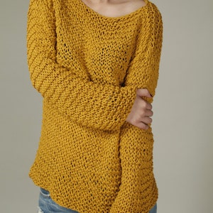 Simple is the best Hand knit Woman Sweater Eco Cotton Oversized Mustard Yellow image 3