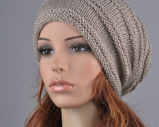 Hand Knit hat woman hat man hat wheat Chunky Wool Hat Slouchy hat