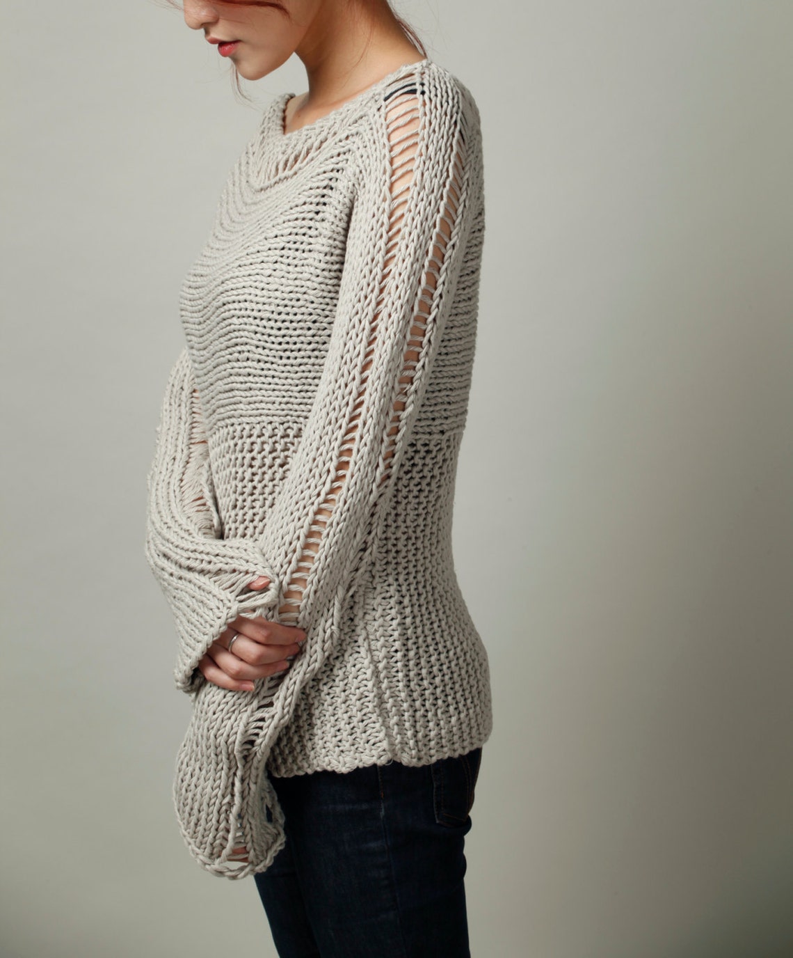 Hand Knit Woman Sweater Eco Cotton Oversized Sweater Light - Etsy