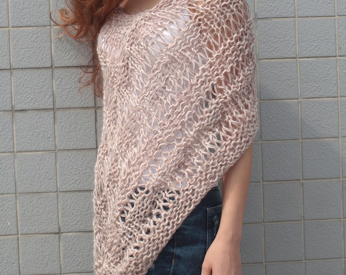 Hand knit little poncho knit scarf knit shrug Dusty Pink woman sweater