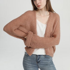 Hand knit woman sweater mohair Light weight cardigan sweater top Maple Sugar