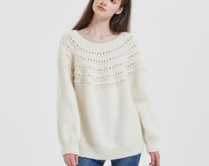 Hand knit woman sweater mohair sweater top pullover