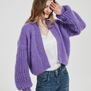 Hand knit woman sweater mohair short cardigan sweater top