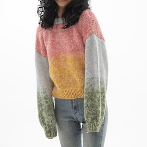 Hand knit woman sweater mohair Jumper multicolor knit sweater top pullover