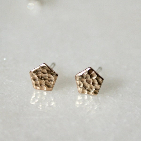 Sparkle Gold Filled Geometric Stud Earrings, Shiny Gold Earrings, 6mm Stud Earrings, Hammered Gold Earrings, Gift for Her