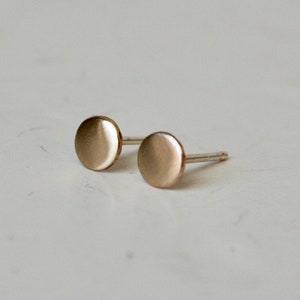 5mm Gold Filled Flat Circle Stud Earrings, Minimal Brushed Finish, Modern Dot Earrings, Minimalist Jewelry