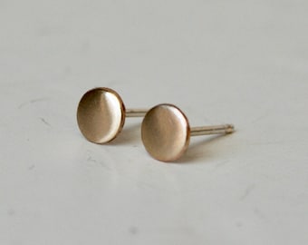 5mm Gold Filled Flat Circle Stud Earrings, Minimal Brushed Finish, Modern Dot Earrings, Minimalist Jewelry