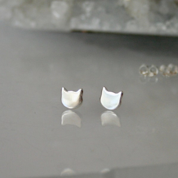 Polished Sterling Silver Cat Stud Earrings, Gift for Cat Lovers, Cat Lady Jewelry, Gift for Girls, Kitty Cat Earrings, Rose Gold Cats