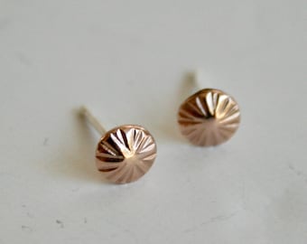 Round Textured Rose Gold Filled Stud Earrings, 5mm Studs, Lobe Earrings, Hammered Gold Texture, Domed, Silver Posts