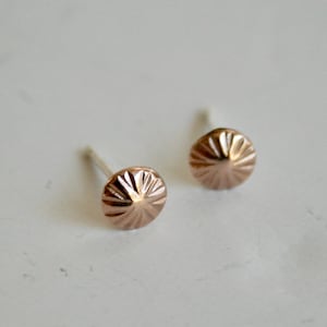 Round Textured Rose Gold Filled Stud Earrings, 5mm Studs, Lobe Earrings, Hammered Gold Texture, Domed, Silver Posts