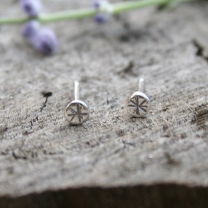 Tiny Rustic Silver Stud Earrings, Small Round Dot Studs, Hammered Silver, Cartilage Earring, Pair of Sterling Earrings