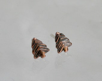 Rustic Hammered Copper Pine Tree Stud Earrings, Mountain Inspired Jewelry, Outdoors Lover, Colorado Mountains, Waunderlust