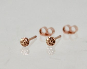 Solid 14k Rose Gold Stud Earrings, Small Hammered Earrings, Solid Gold Jewelry, Tiny Stud Earrings, 3mm, Cartilage Stud, micro studs