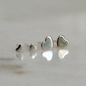 Set of Two Sterling Silver Heart Stud Earrings, 5mm Hearts, 3mm Hearts, Cartilage Earrings, Polished Finish, Cute Minimal Studs