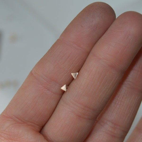 Tiny 3mm Triangle Stud Earrings Earrings,  Small Studs, Micro Earrings, Gold Filled, Rose Gold, Minimal, Cartilage Piercing, Brushed Finish