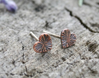 Rustic Western Style Copper Heart Earrings, Bohemian Earrings, Cowgirl Jewelry