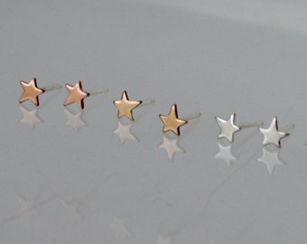 Set of Three Pairs of 5mm Star Stud Earrings, Gold Filled Star Earrings, Sterling Silver Star Studs, Gift for Her, Rose Gold Filled, Minimal