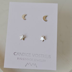 Star and Moon Stud Earrings, Celestial Earrings, 14k Gold Filled Stud Earrings, 5mm Stars, Copper, Brass, Rose Gold Filled, Sterling Silver image 2
