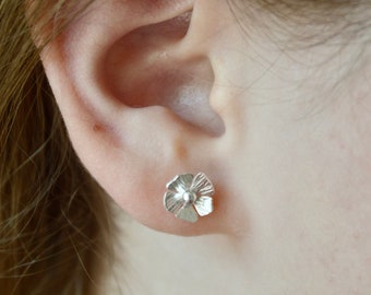 Small Sterling Silver Poppy Earrings, Poppies, Poppy Stud Earrings, Silver Flower Earrings, Tiny Flower Earrings, Flower Jewelry, Colorado