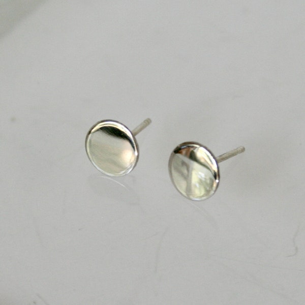 Flat Silver Circle Earrings, Dot Stud Earrings, 8mm Stud Earrings, Polished Finish, Minimalist Jewelry