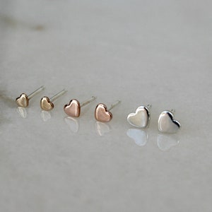 Heart Earring Stud Set, Assorted Heart Earrings, Rose Gold, Sterling Silver, 3mm, 4mm, 5mm, Polished Finish, Set of Three Pairs, Multi Color
