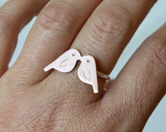 Kissing Love Birds Copper and Silver Ring, 7th Anniversary Gift, Copper Jewelry, Statement Ring, Bird Jewelry