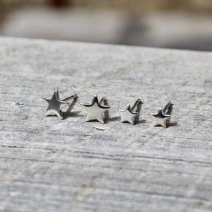 Silver Star Stud Earring Set with Two Pairs, Big and Small Star Earring Pack, Solid Sterling Silver Earrings for Multiple Piercings