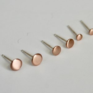 Set of Three Pairs of Rose Gold Filled Round Stud Earrings with Brushed Finish and Sterling Silver Posts, 5mm, 4mm, 3mm