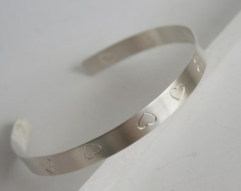 Silver Cuff,  Heart Cuff Bracelet, Stamped Cuff, Heart Jewelry, Silver Bracelet, Silver Bangle, Stamped Bracelet, Minimal Cuff, Modern Cuff