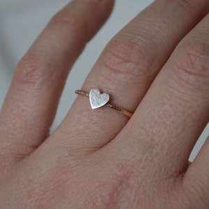 Silver and Rose Gold Filled Heart Ring, Dainty Jewelry for Women or Girls, Hammered Rose Gold Band, Anniversary Gift