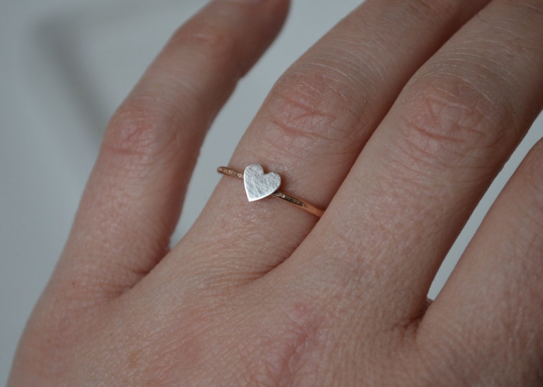 Heart Ring, Rose Gold Ring, Tiny Heart Ring, Silver Ring, Silver Heart, Gift for Girlfriend, Rose Gold, Tiny Heart Jewelry. Heart Jewelry image 1