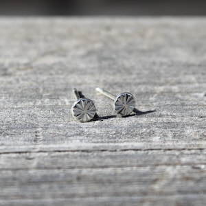 Dainty Sterling Silver Stud Earrings, Round Tiny Studs, Circle Earrings for Cartilage, Unique Hand Stamped Silver Jewelry, Gift for Her